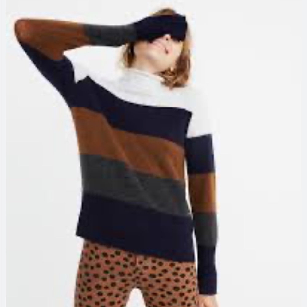 Madewell turtleneck sweater, striped, split at side